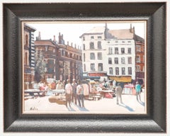 Mario Platero (1942-2002) - Olio del XX secolo incorniciato, Mercato delle pulci a Bruxelles