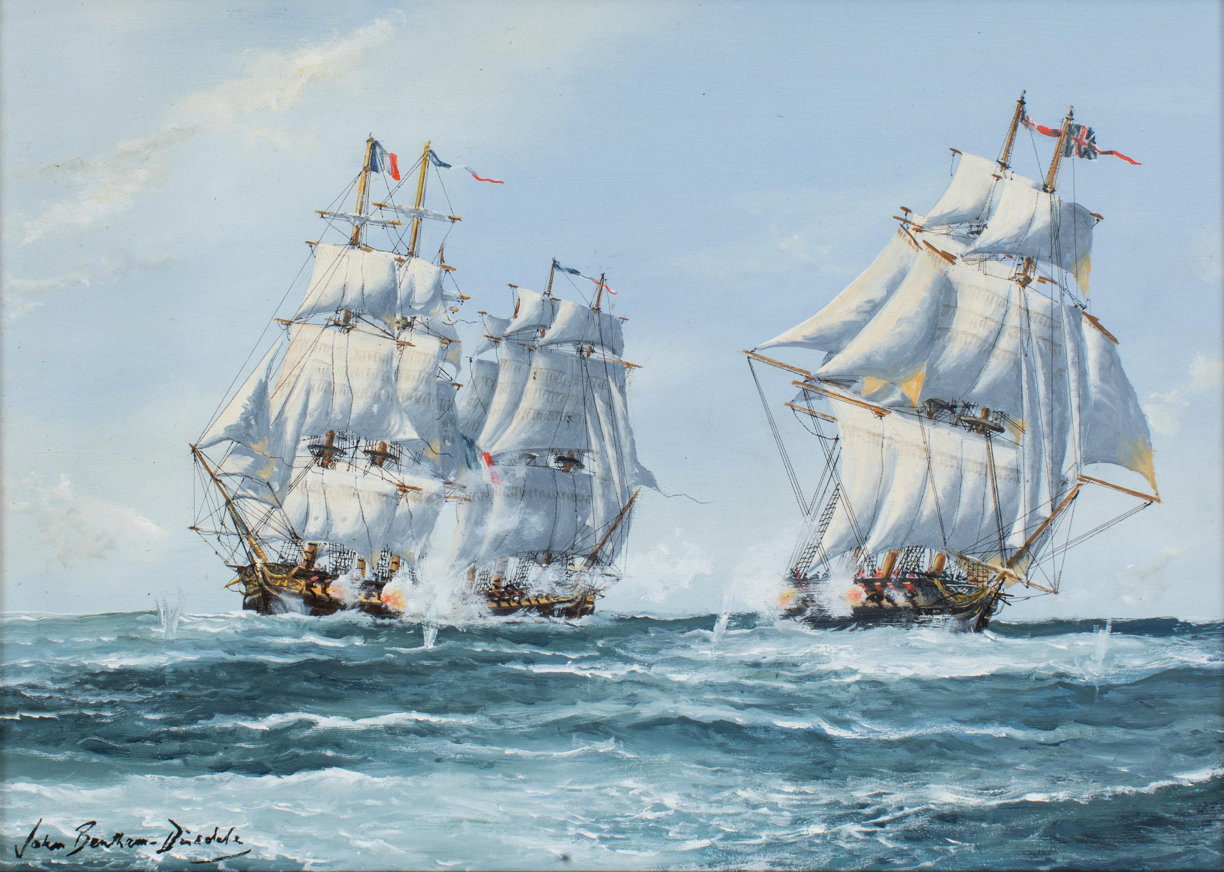 Maritime Scene, Ships at Sea - Painting by Unknown