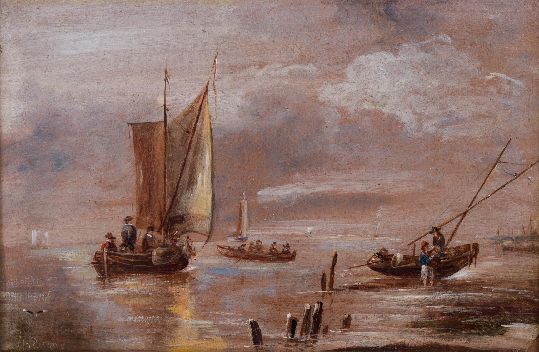Escena marítima con veleros - Painting Romántico de Unknown