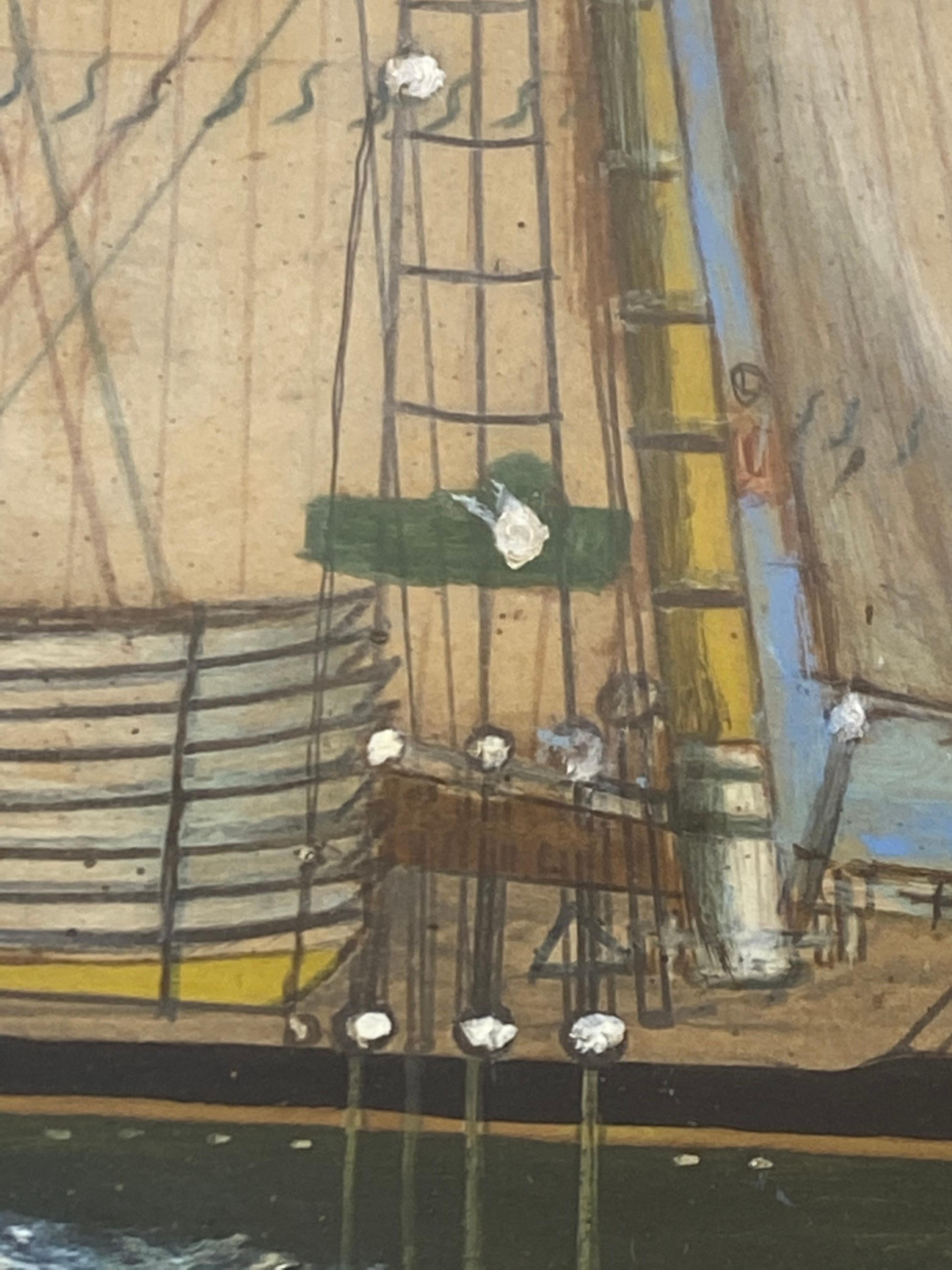 Maritime Schooner Gertrude De Costa Mixed Media Painting c.1916 8
