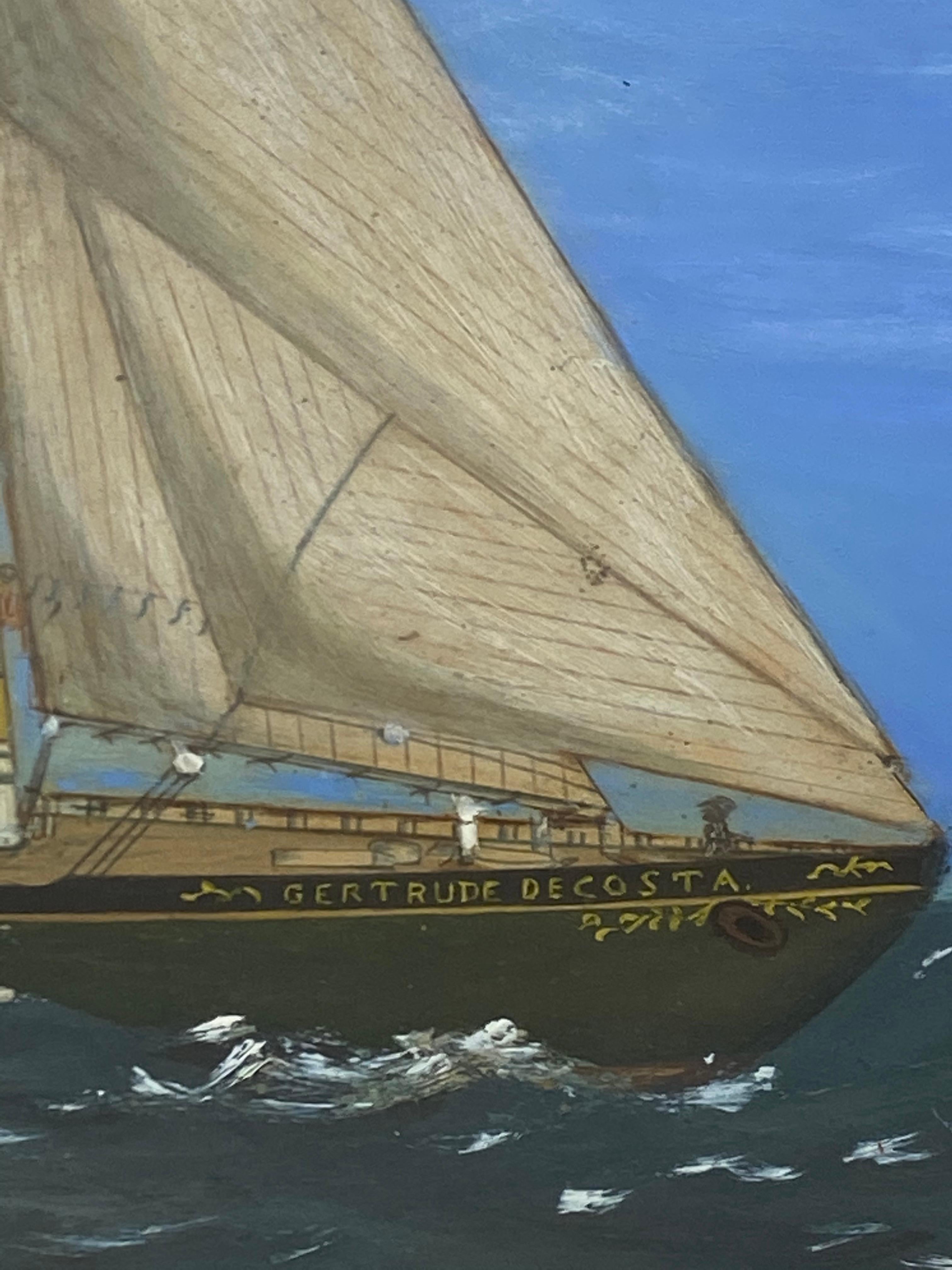 Maritime Schooner Gertrude De Costa Mixed Media Painting c.1916 3