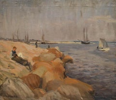 Marius Hammann - Huile sur toile encadrée, 1916, marina de Kalkbrænderihavnen
