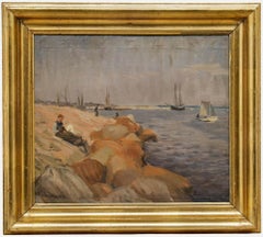 Marius Hammann - Huile sur toile encadrée, 1916, marina de Kalkbrænderihavnen