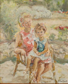 Marius Woulfart (1905-1991) - Olio incorniciato, Ritratto di madre & bambino
