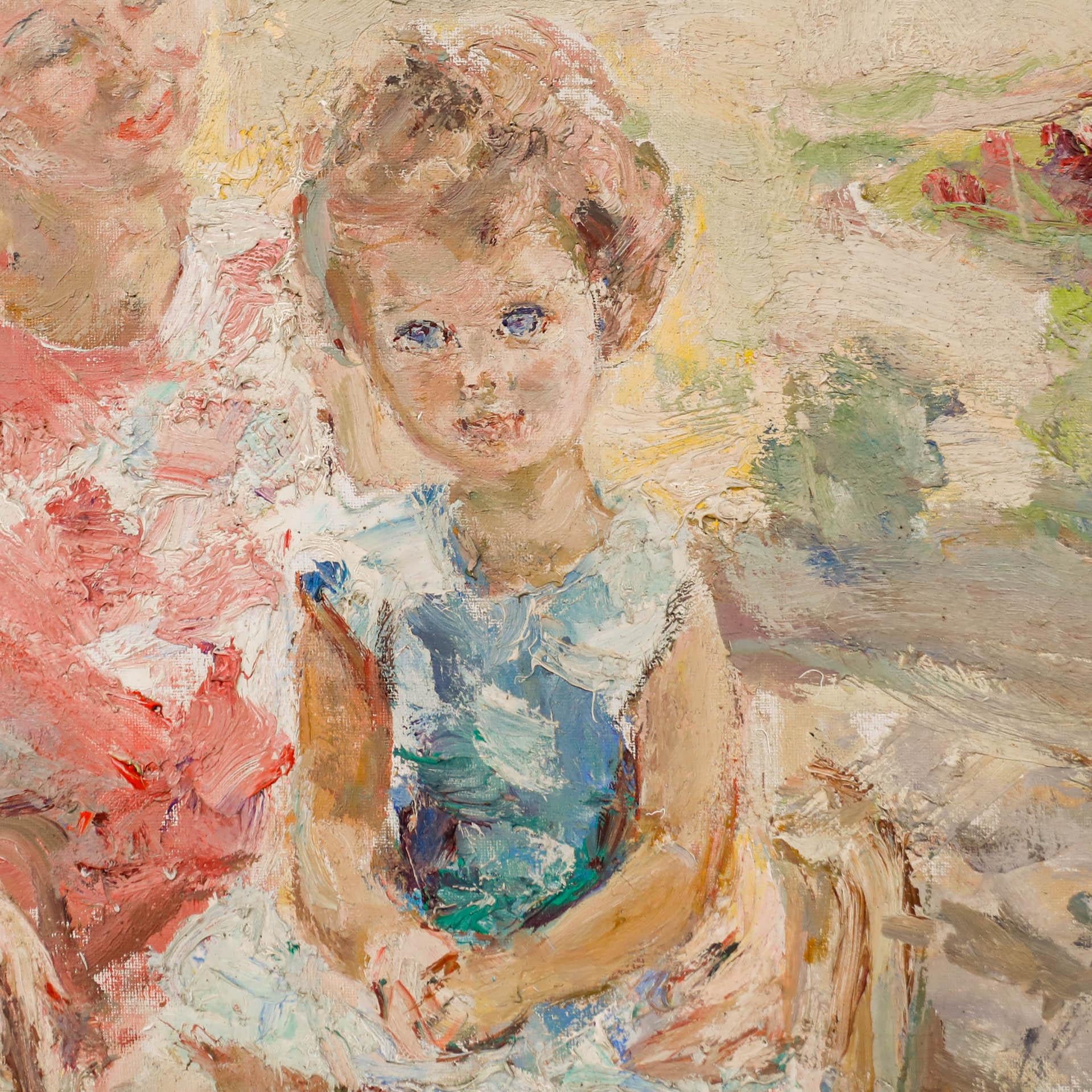Marius Woulfart (1905-1991) - Gerahmtes Ölgemälde, Porträt einer Mutter und eines Kindes im Angebot 1