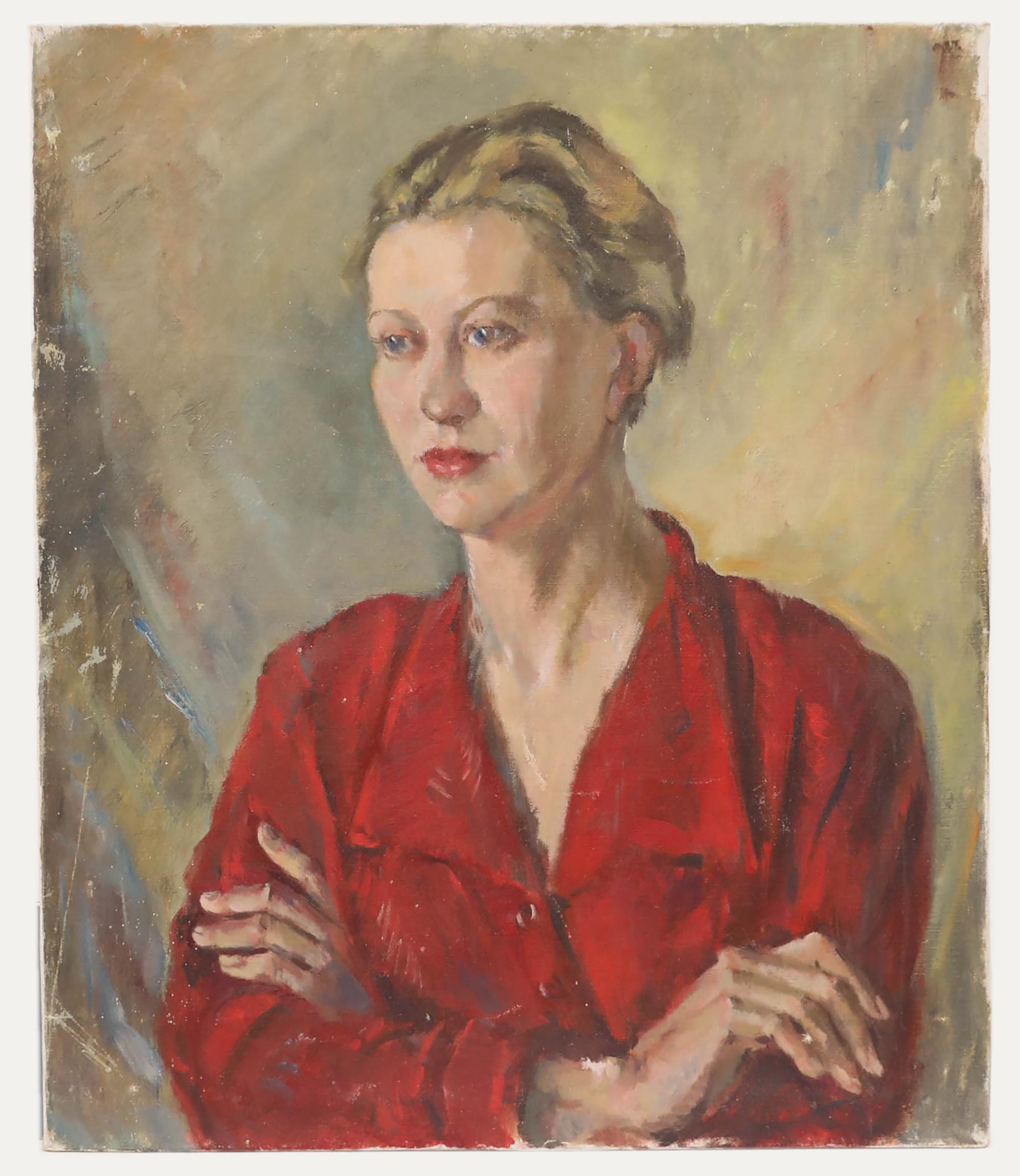 Marjorie Heather - Ölgemälde des 20. Jahrhunderts, Dame in der roten Bluse – Painting von Unknown