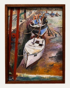 Vintage Marjorie Mort (1906-1989) - Framed 20th Century Oil, Boat Repairs