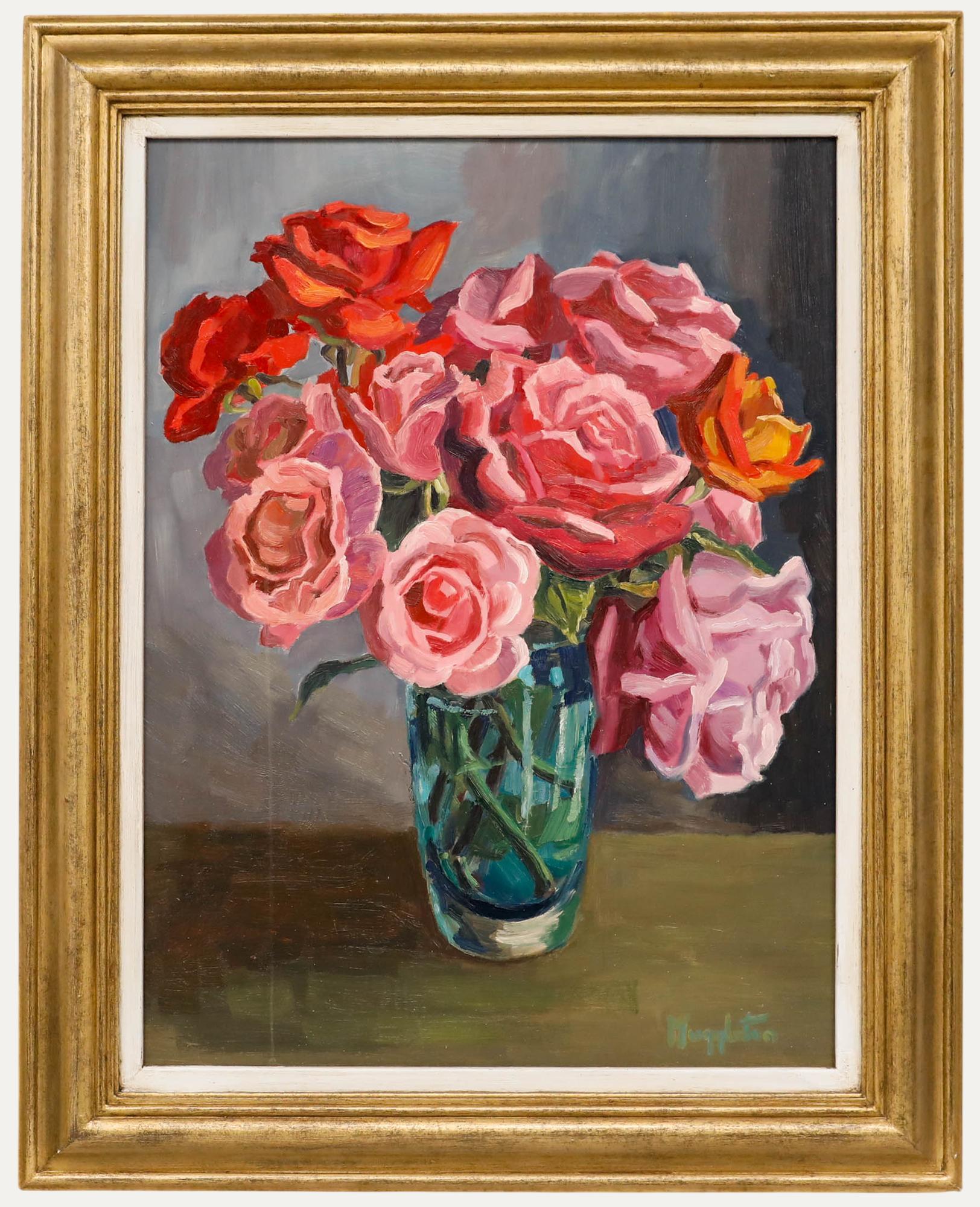 Unknown Still-Life Painting - Marjory Muggleton (b.1920) - 20th Century Oil, Roses