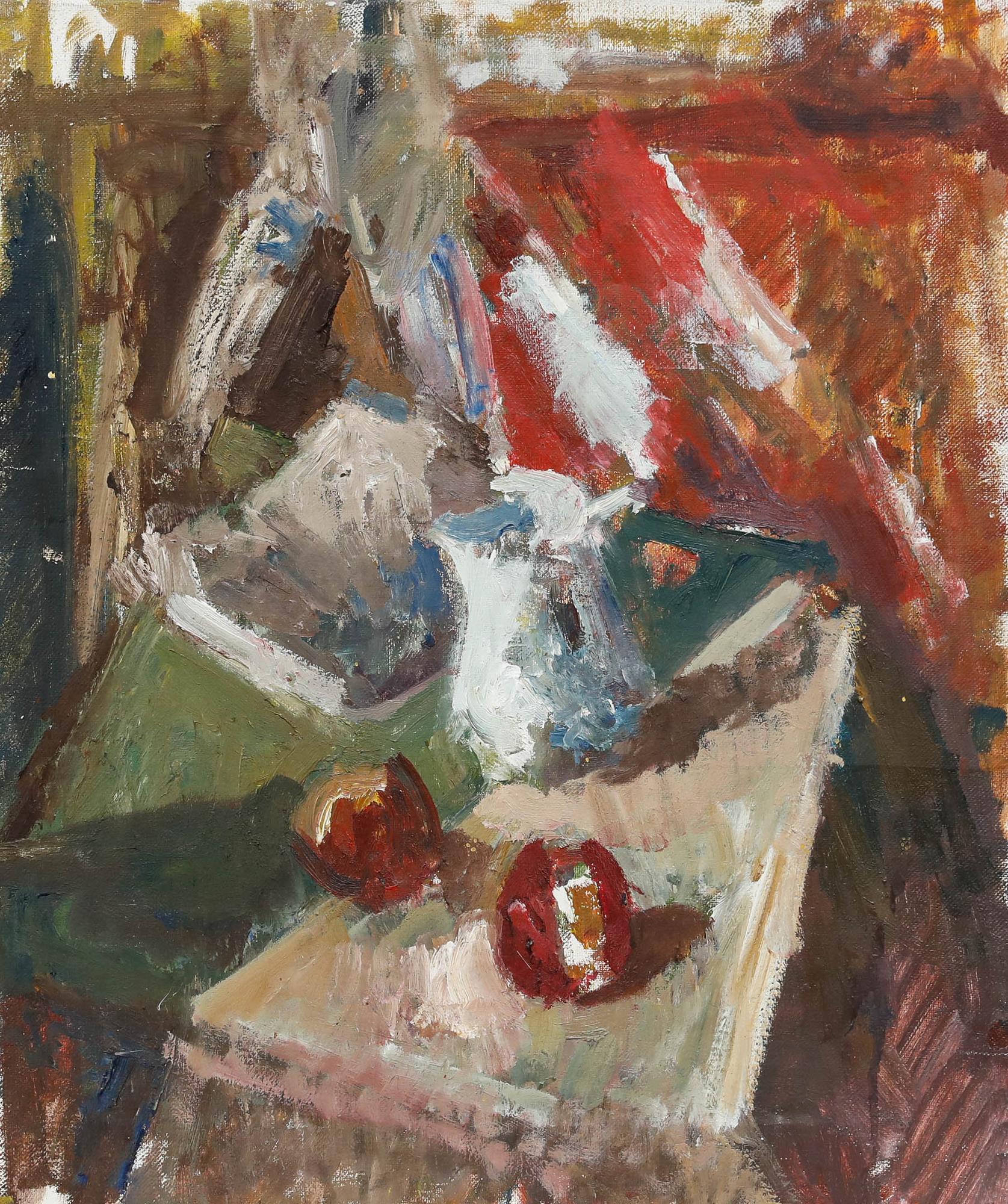 Mark Ford - Öl, Äpfel und Porzellan aus dem 20. – Painting von Unknown