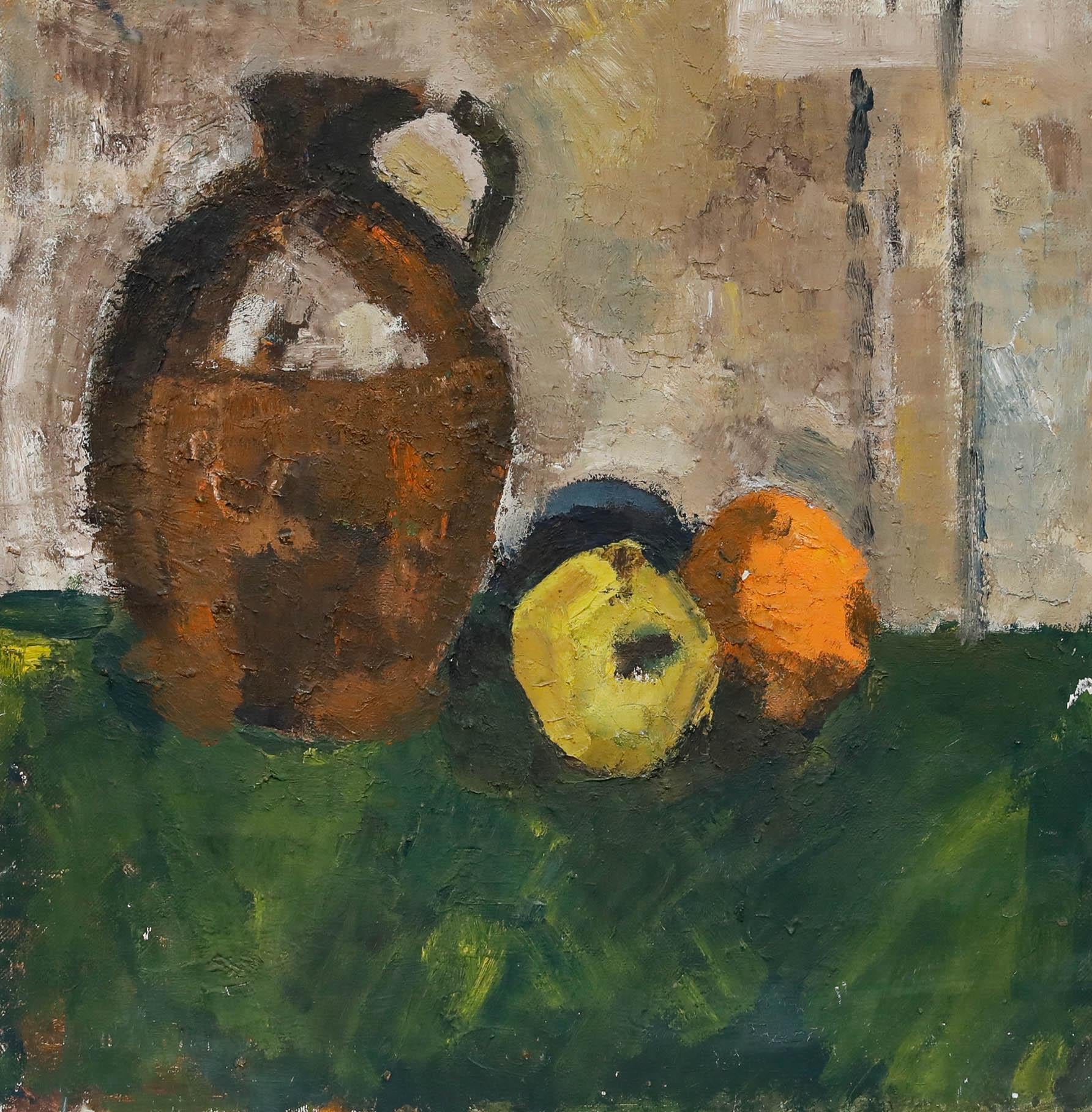 Mark Ford - Óleo del siglo XX, Jarra marrón y fruta - Painting de Unknown