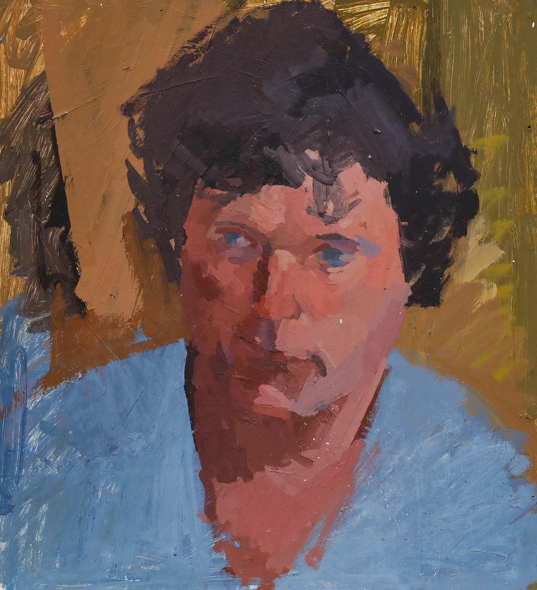 Mark Ford - Öl des 20. Jahrhunderts, Gentleman im blauen Hemd – Painting von Unknown