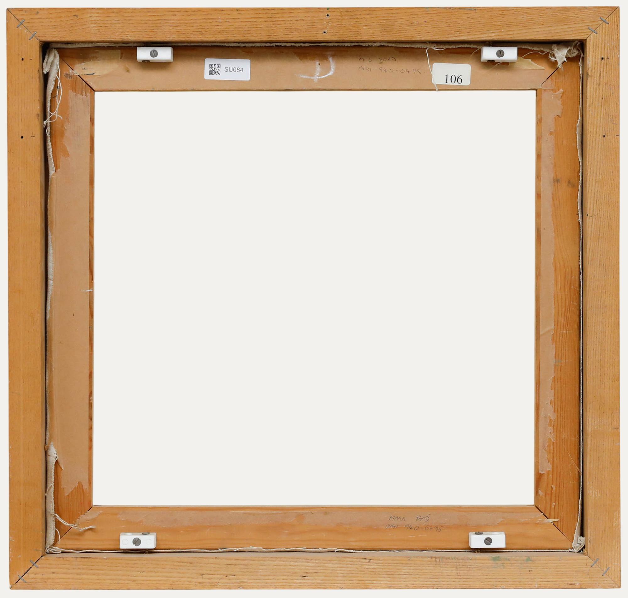 Mark Ford - Huile du 20e siècle, Maisons à travers les arbres - Gris Landscape Painting par Unknown