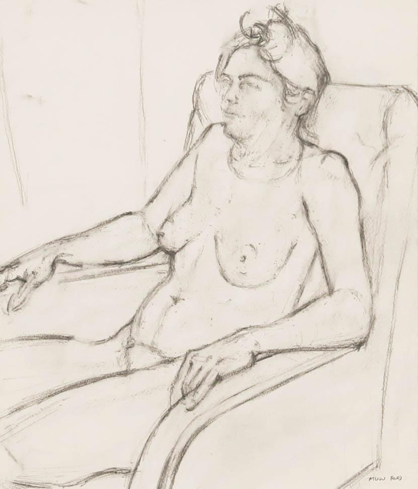 Mark Ford - Zeitgenössische Graphit-Zeichnung, Sitzender Akt – Painting von Unknown