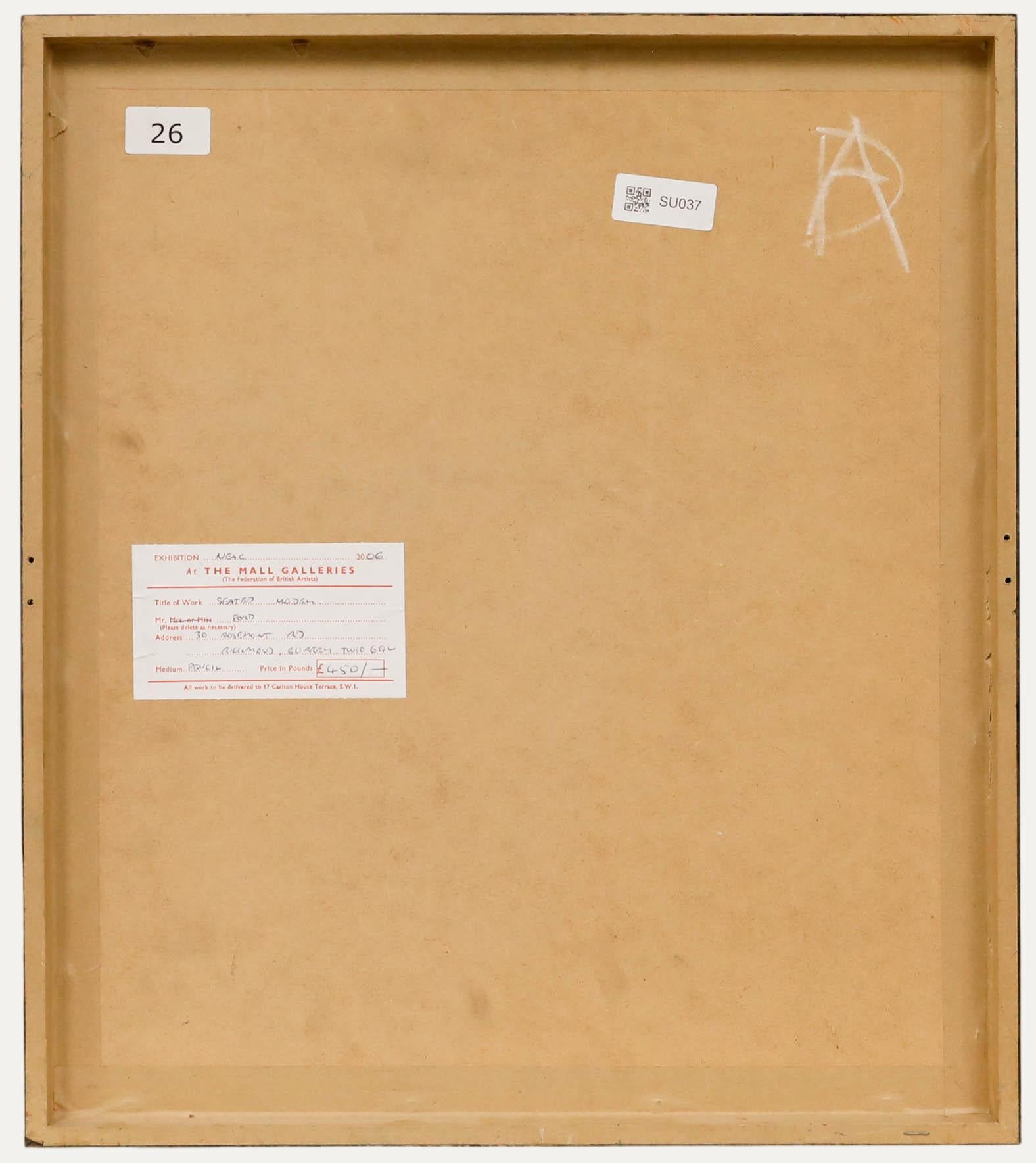 Mark Ford - Zeitgenössische Graphit-Zeichnung, Sitzender Akt (Beige), Nude Painting, von Unknown