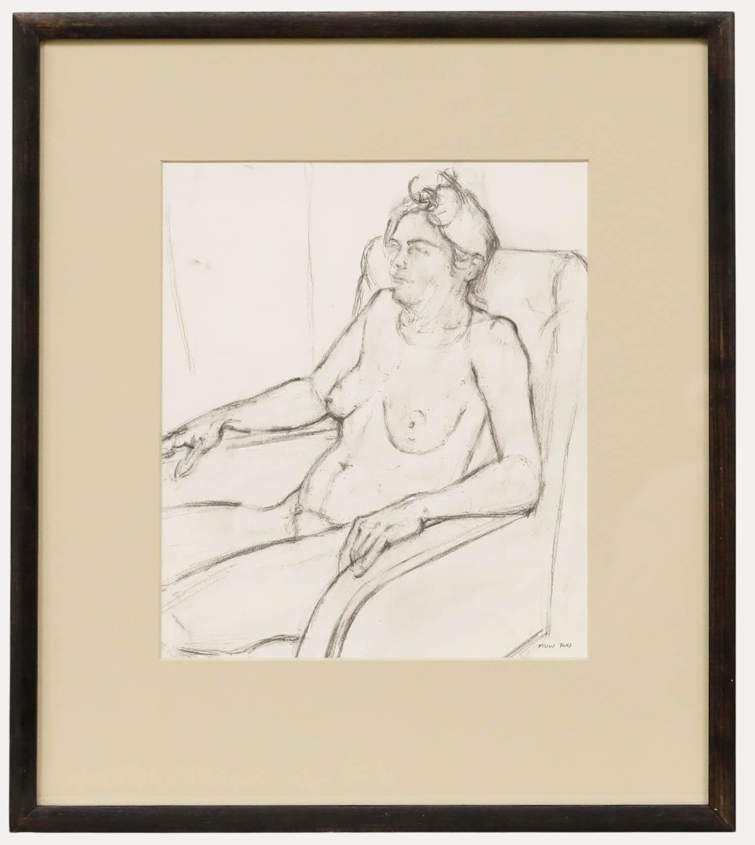 Unknown Nude Painting – Mark Ford - Zeitgenössische Graphit-Zeichnung, Sitzender Akt