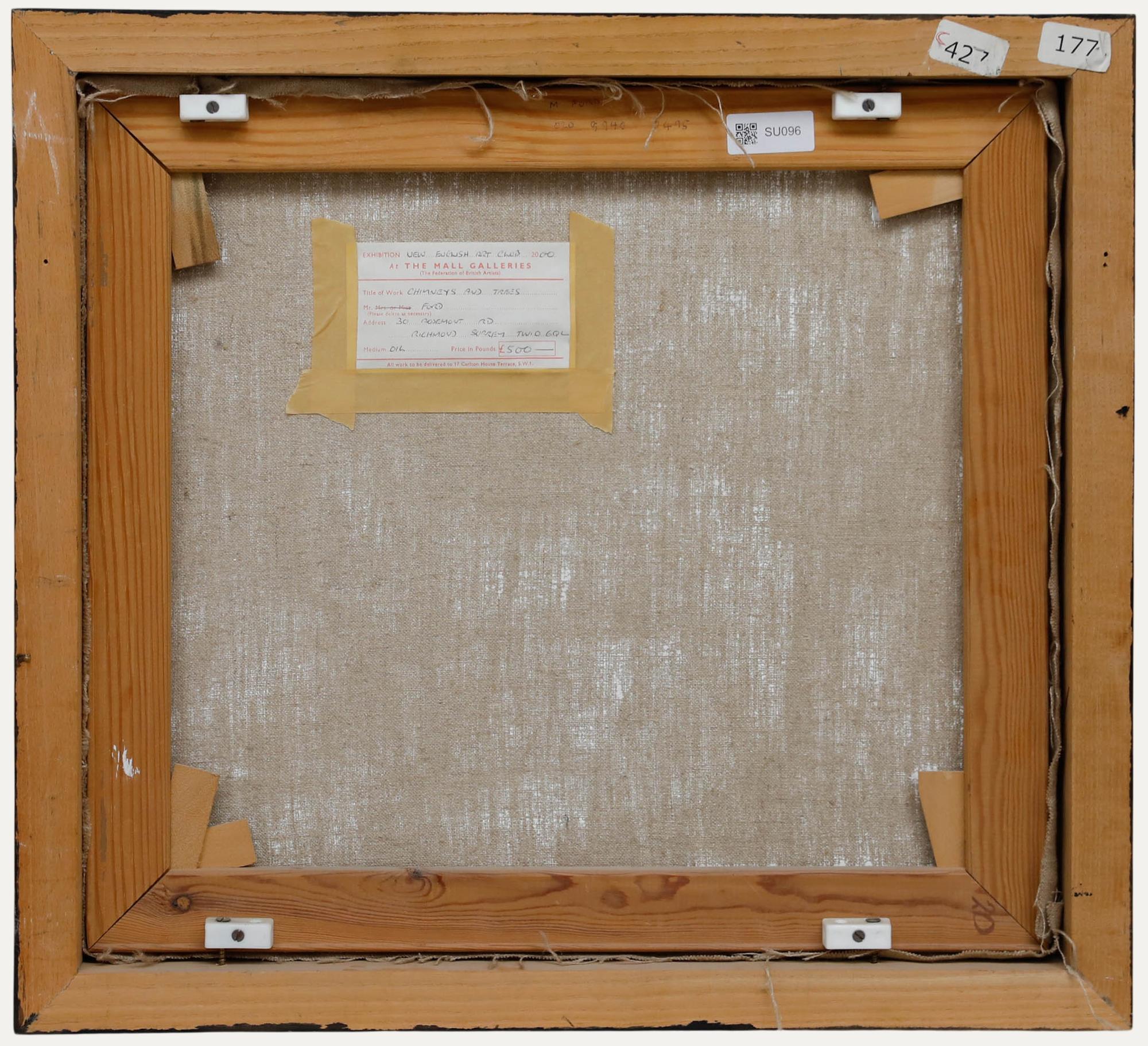 Mark Ford - Impasto Huile 20ème siècle, Cheminées et arbres - Noir Landscape Painting par Unknown