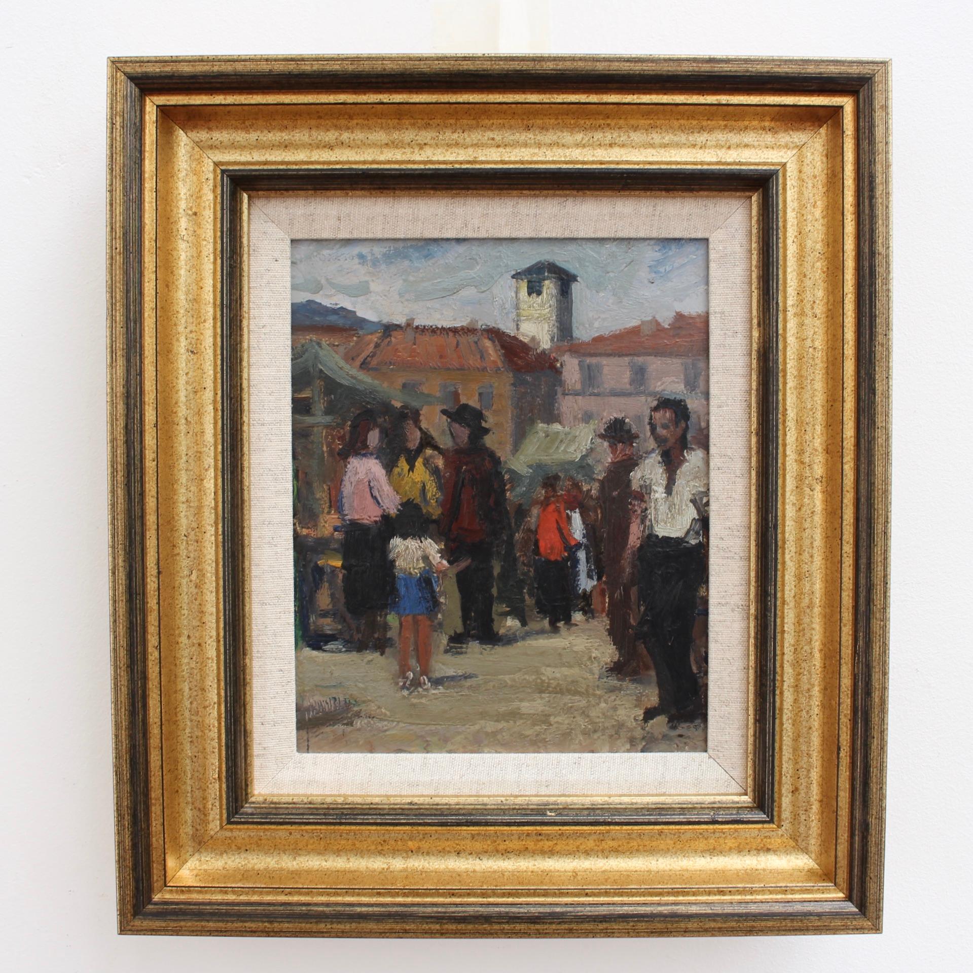 Market Day in Piazza Grande Locarno Switzerland - Painting by Unknown