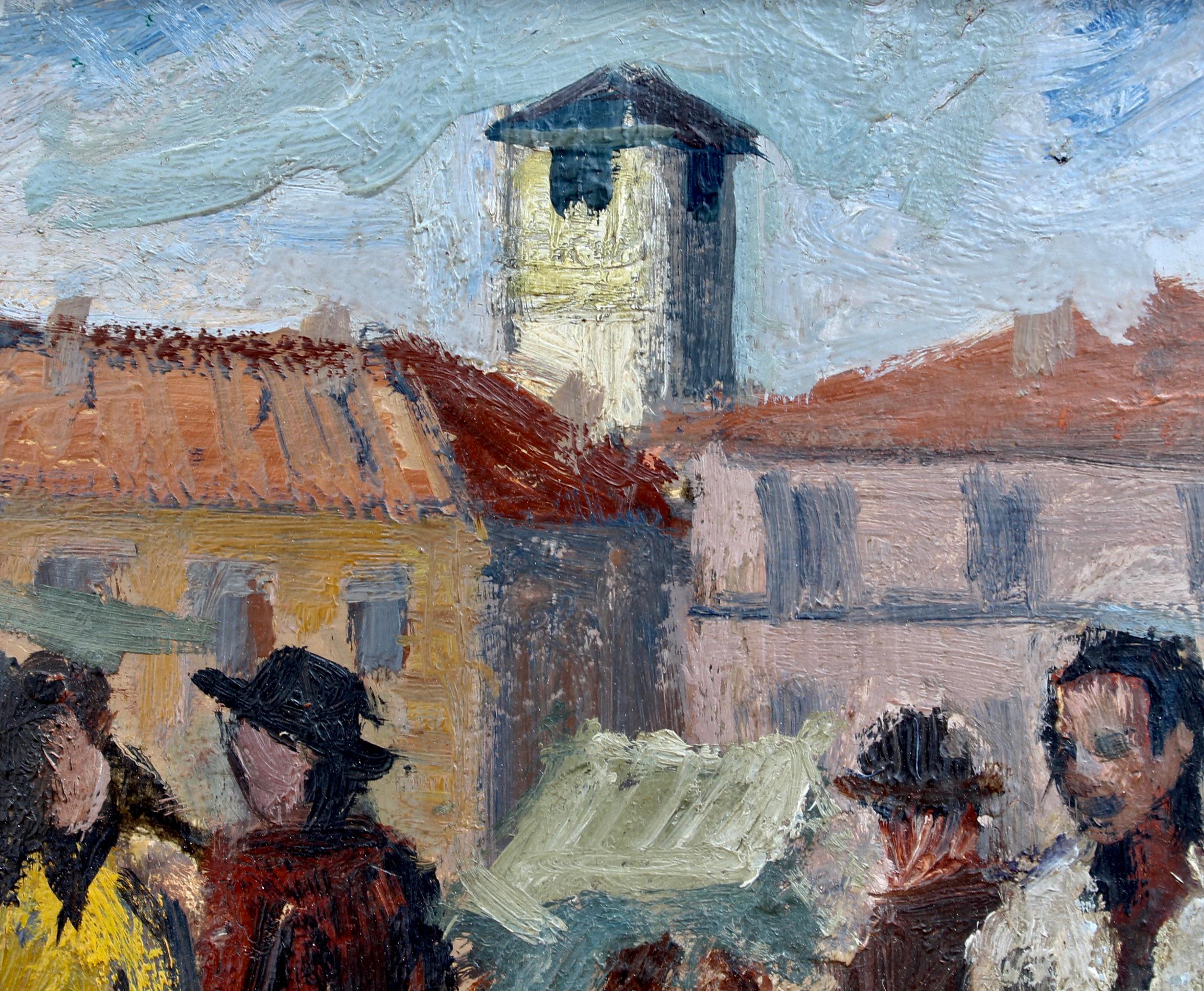 Market Day in Piazza Grande Locarno Switzerland - Expressionist Painting by Unknown