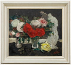 Marnix d'Haveloose (1885-1973) - Olio incorniciato, Natura morta con rose