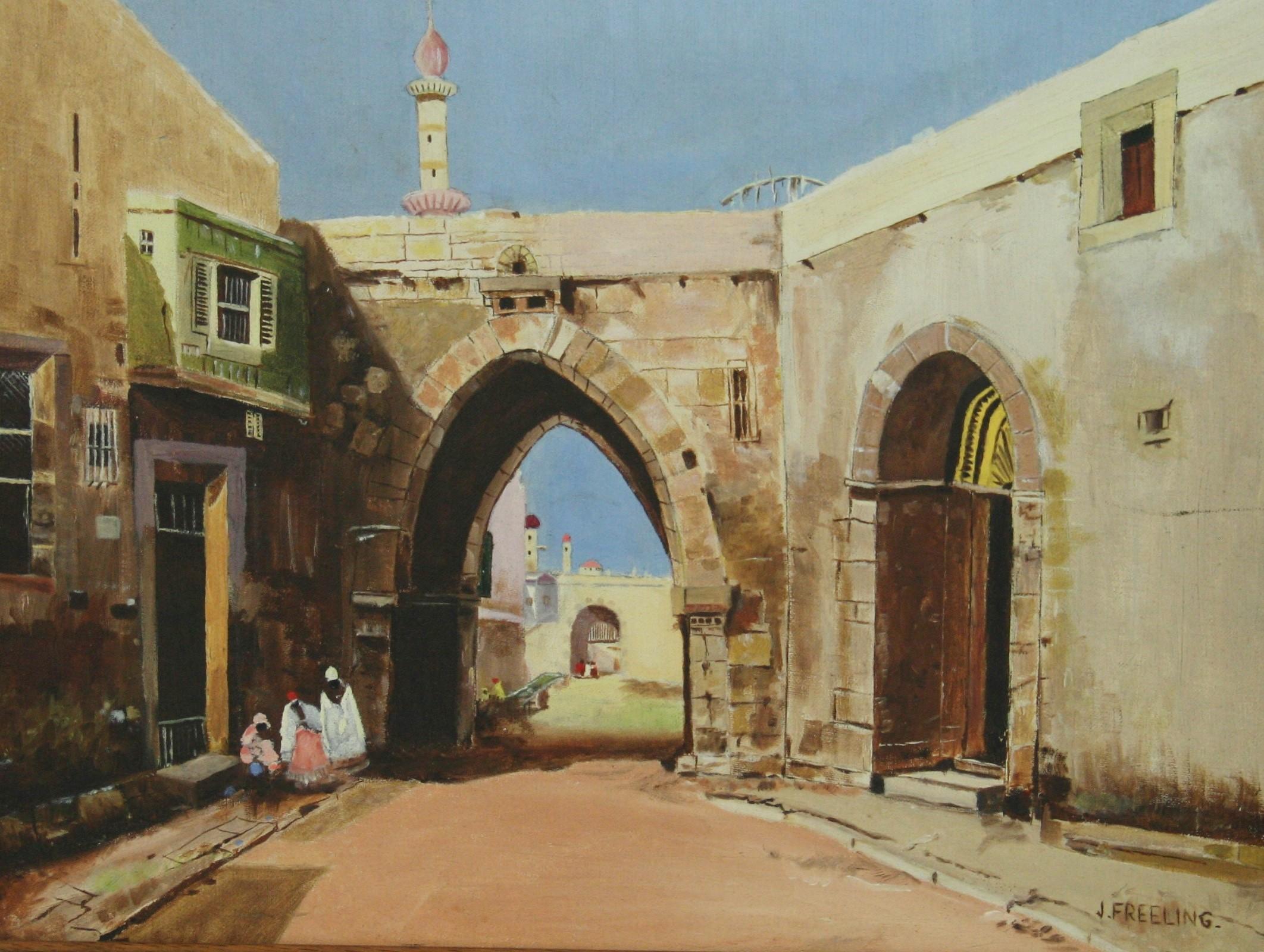 Marrakeschs Hinterhöfe von J. Freeling (Braun), Landscape Painting, von Unknown