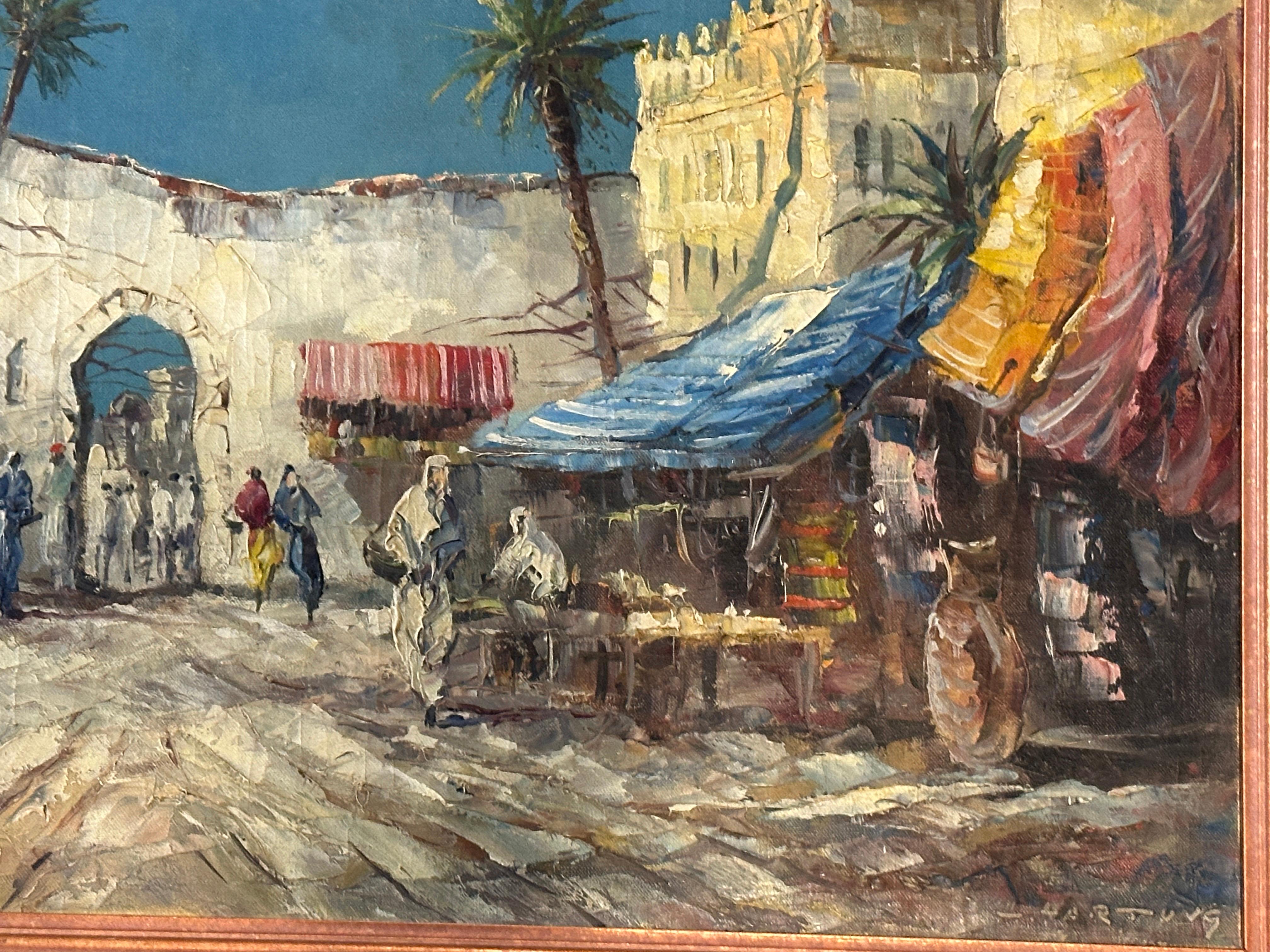 Mercato di Marrakech firmato Hartung - Painting Postimpressionismo di Unknown