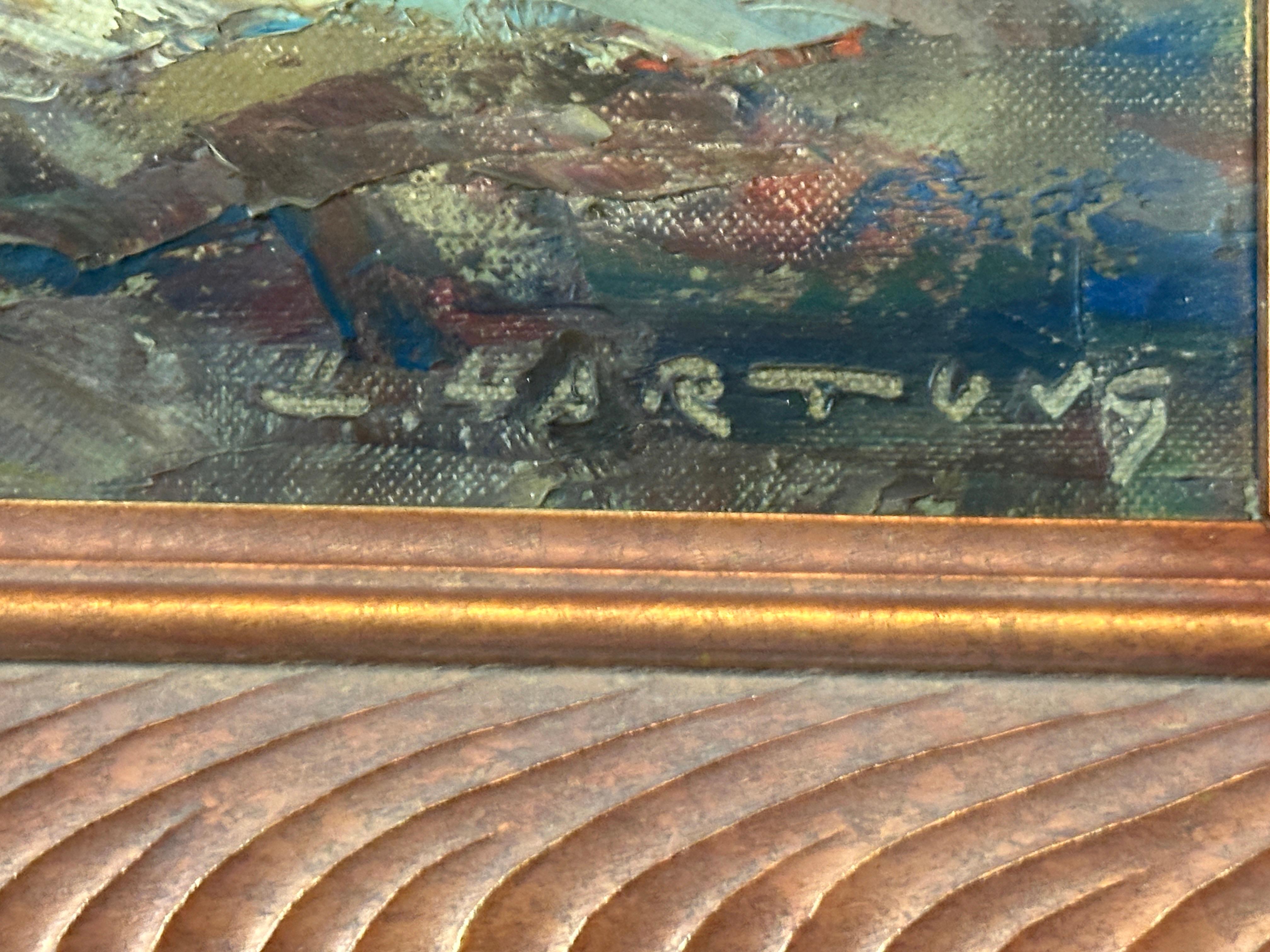 Mercato di Marrakech firmato Hartung - Landscape Painting Marrone di Unknown