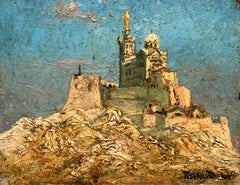 Antique Marseille, View Of Notre Dame De La Garde, Oil On Cardboard