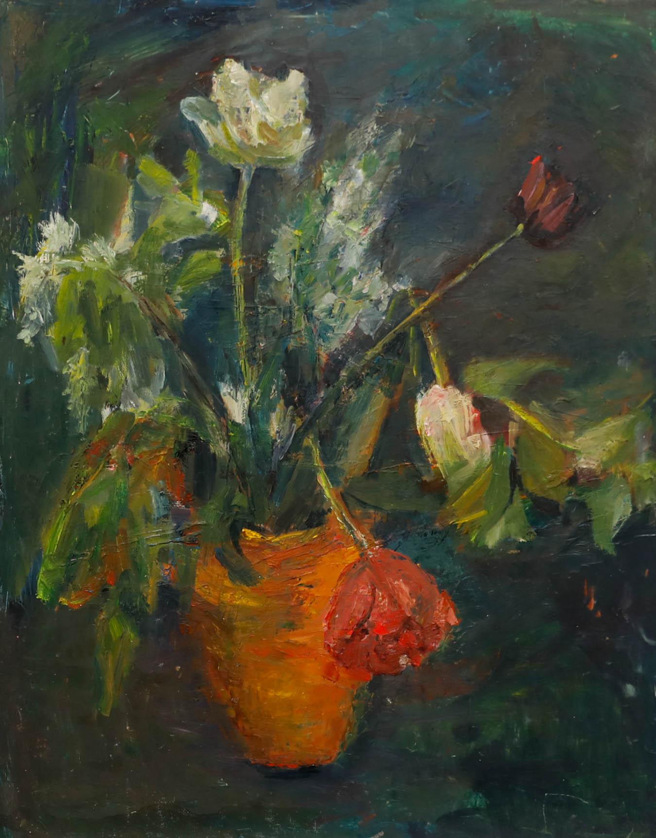 Martha Offner - Olio del XX secolo, Vaso di tulipani - Painting di Unknown
