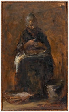 Marthe De Spiegeleir (1897-1991) - Mid 20th Century Oil, The Potato Peeler