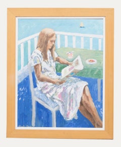 Martin Davison - Framed Contemporary Oil, Trudy on the Balcony, Cannes