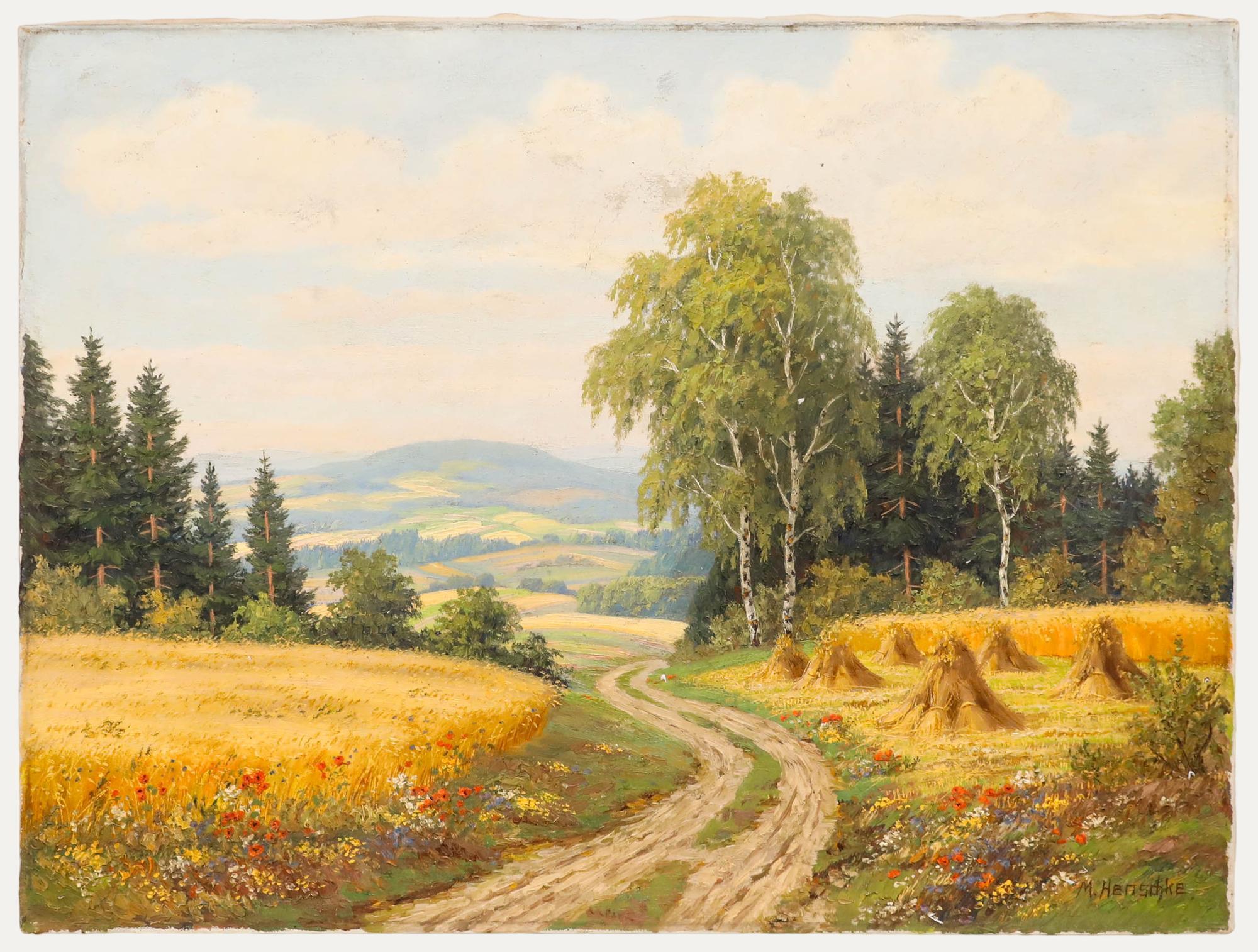 Unknown Landscape Painting - Martin Henschke - Mid 20th Century Oil, Summer Evening in Vogtlandkreis