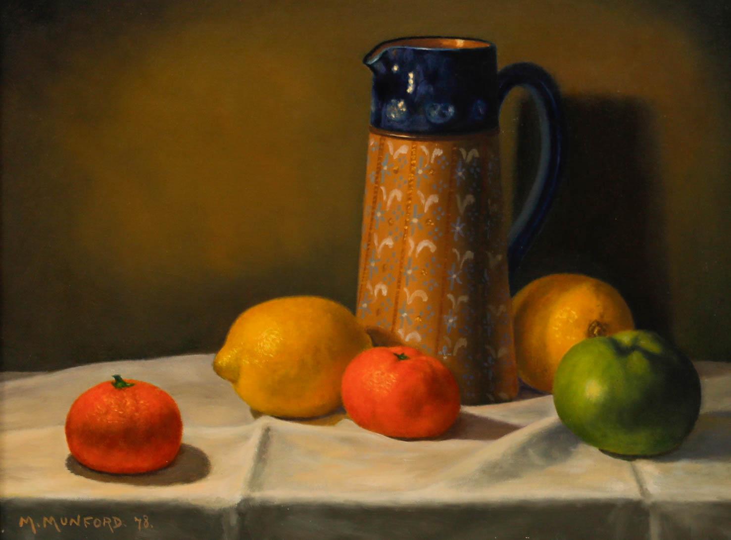 Martin Martine - Olio del XX secolo incorniciato, brocca di Doulton e agrumi - Painting di Unknown