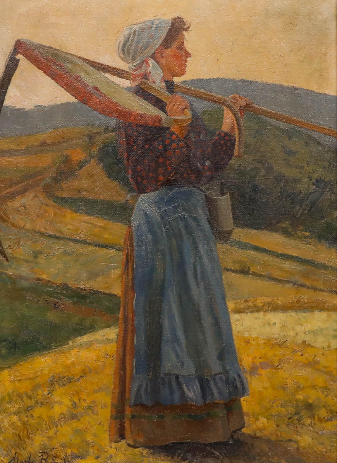Martin Ränike (geb. 1863) - Anfang 20. Jahrhundert Öl, Mädchen mit Sense – Painting von Unknown