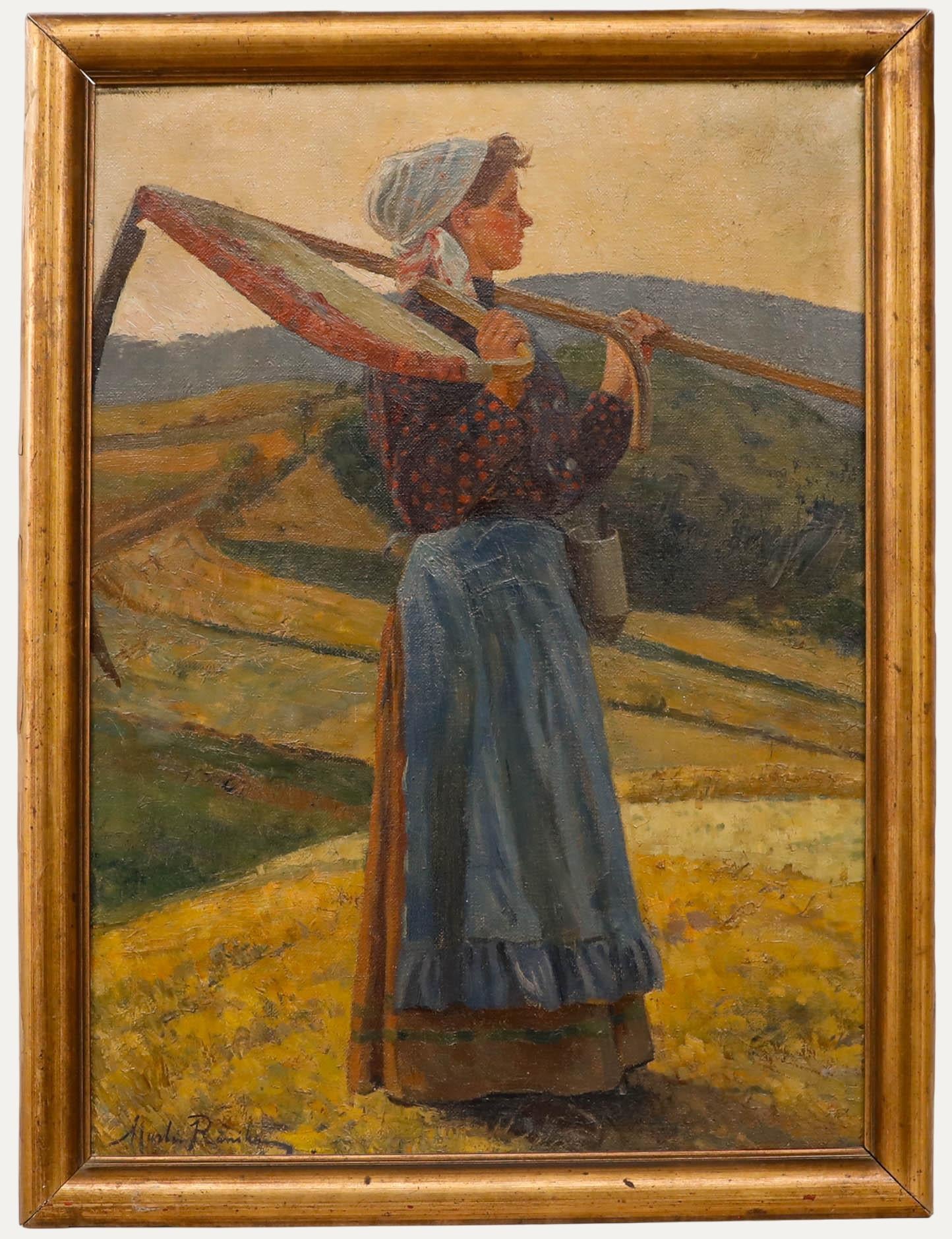 Martin Ränike (geb. 1863) - Anfang 20. Jahrhundert Öl, Mädchen mit Sense