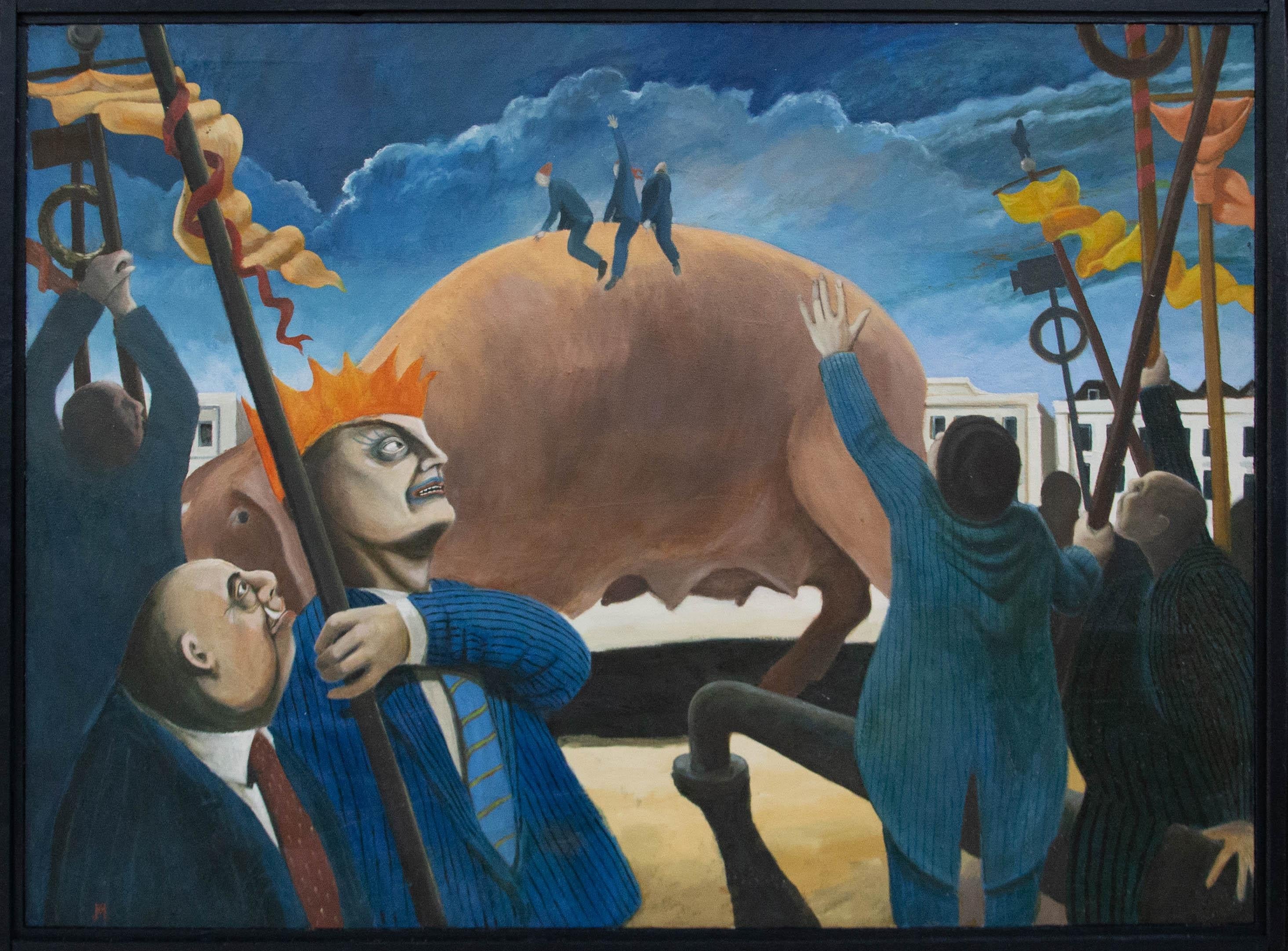 Unknown Animal Painting - Martin Vernon (b.1966) - 1992 Oil, Riding The Economic Pig