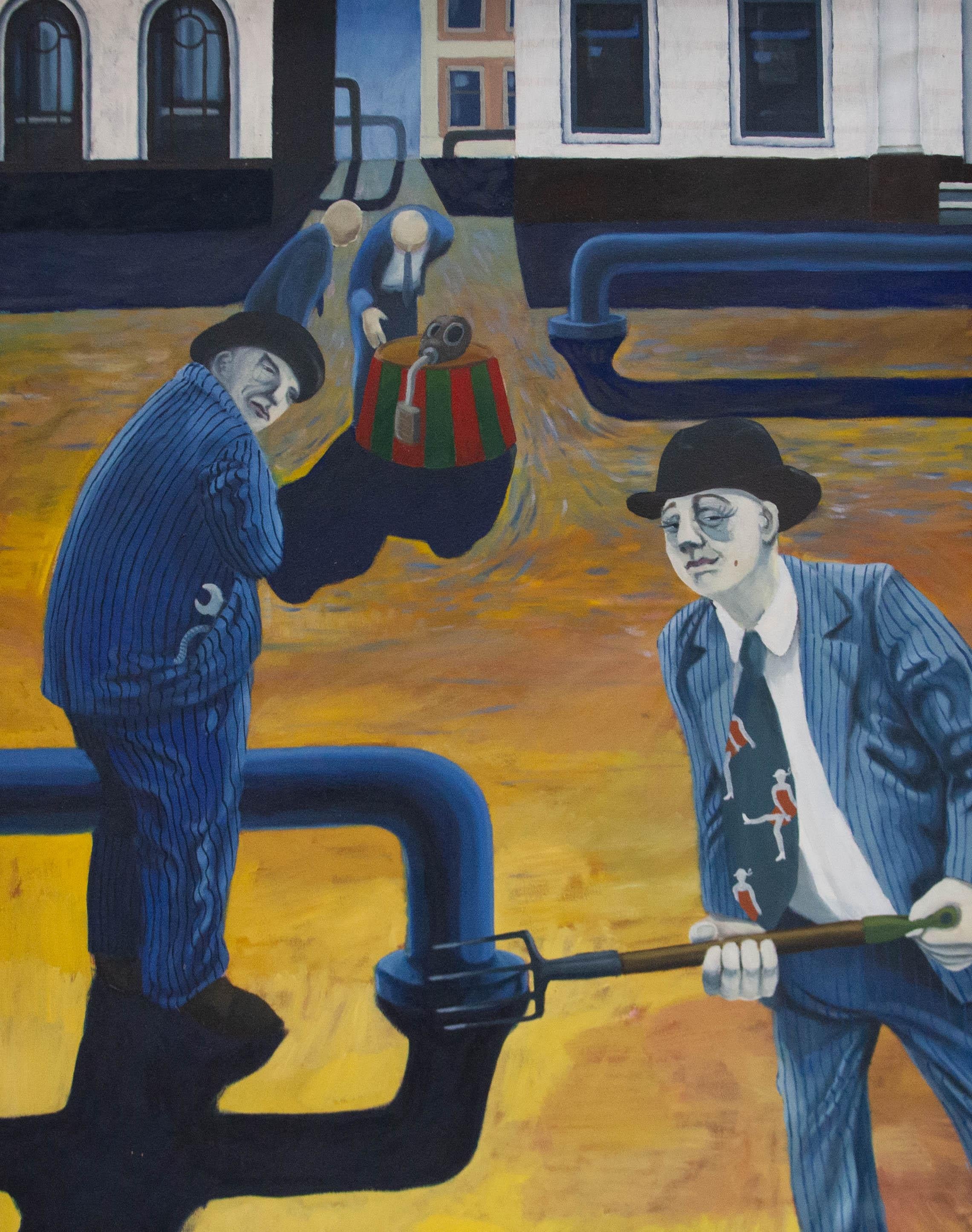 Martin Vernon (b.1966) - Contemporary Oil, The Gas Men - Painting by Unknown