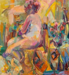 Mary Bernstein Abstract Seated Female Nude, Oil on Canvas