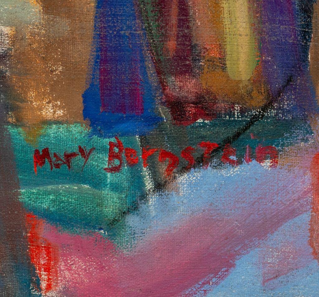 Mary Bernstein Abstrakter sitzender weiblicher Akt, Öl auf Leinwand (Braun), Nude Painting, von Unknown