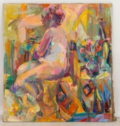 Nu féminin assis abstrait de Mary Bernstein, huile sur toile