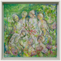 Mary Chugg (1935-2024) - Framed Contemporary Oil, Ladies at a Garden Lunch