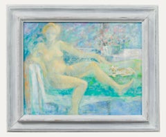 Mary Chugg (1935-2024) - Framed Contemporary Oil, Nude with a Little Dog