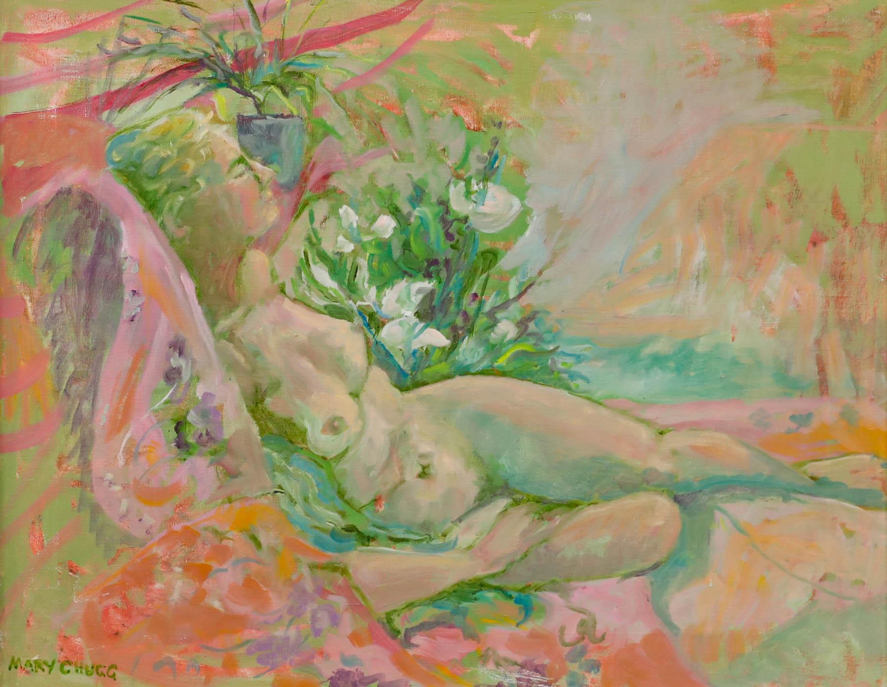 Mary Chugg (1935-2024) - Gerahmtes Contemporary Öl, Rosa Akt – Painting von Unknown