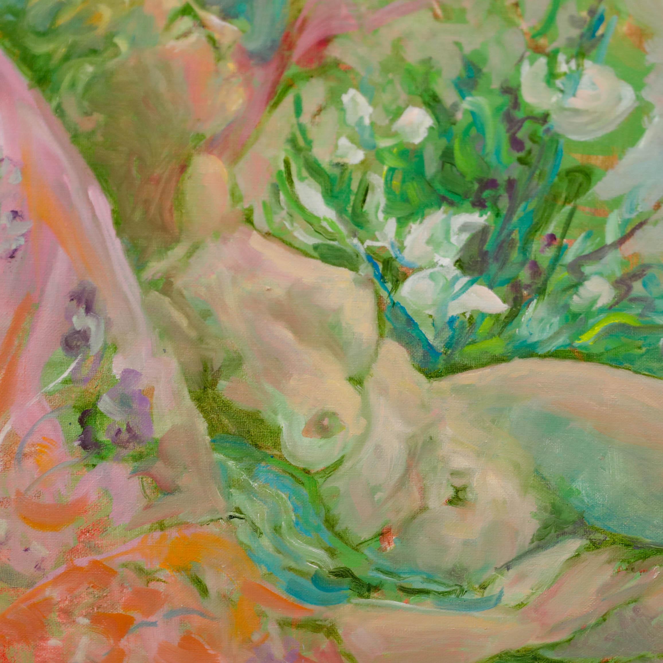Mary Chugg (1935-2024) - Gerahmtes Contemporary Öl, Rosa Akt im Angebot 1