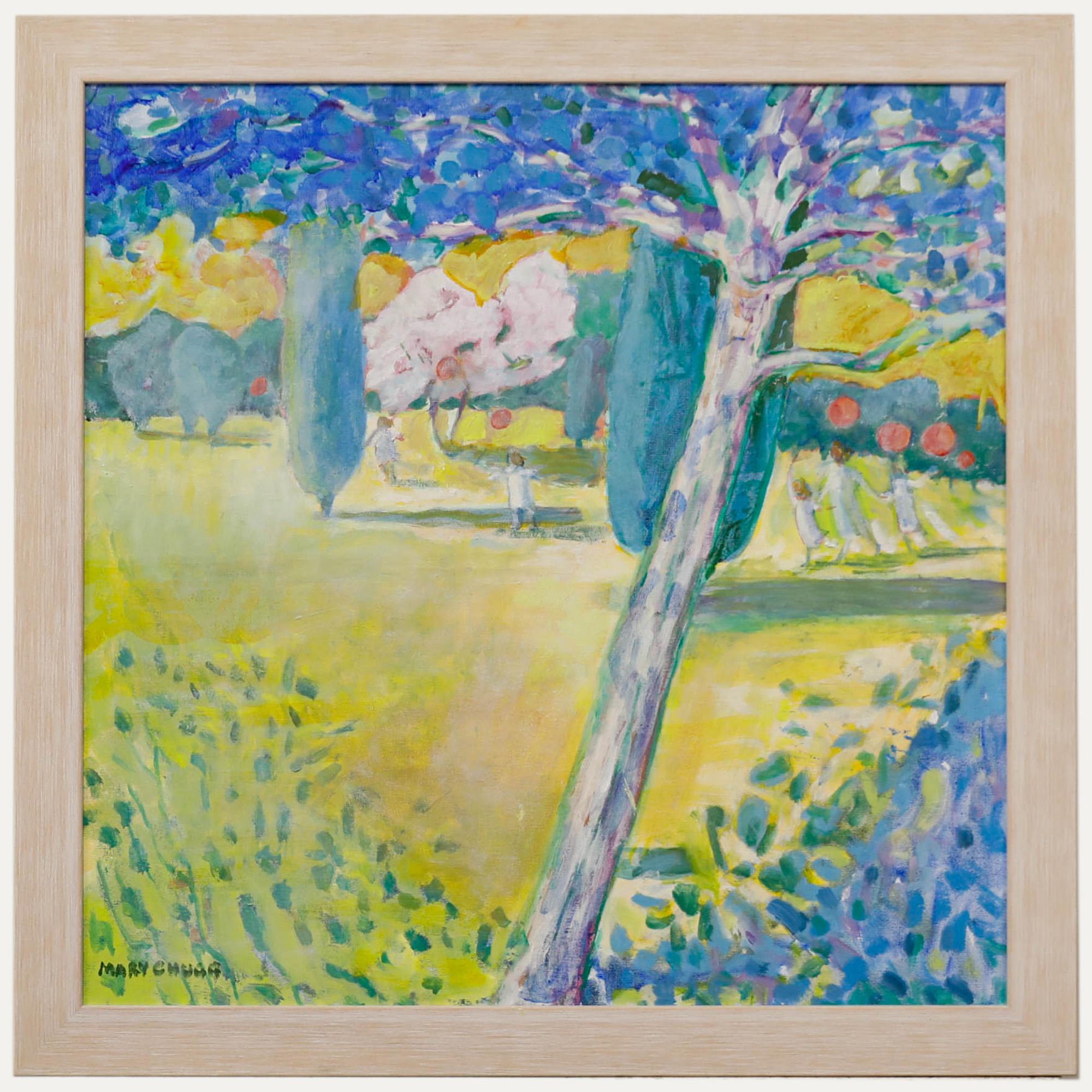 Unknown Landscape Painting - Mary Chugg (1935-2024) - Framed Contemporary Oil, Red Balloons