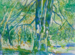 Mary Chugg (1935-2024) - Óleo contemporáneo enmarcado, Luz del sol y árboles
