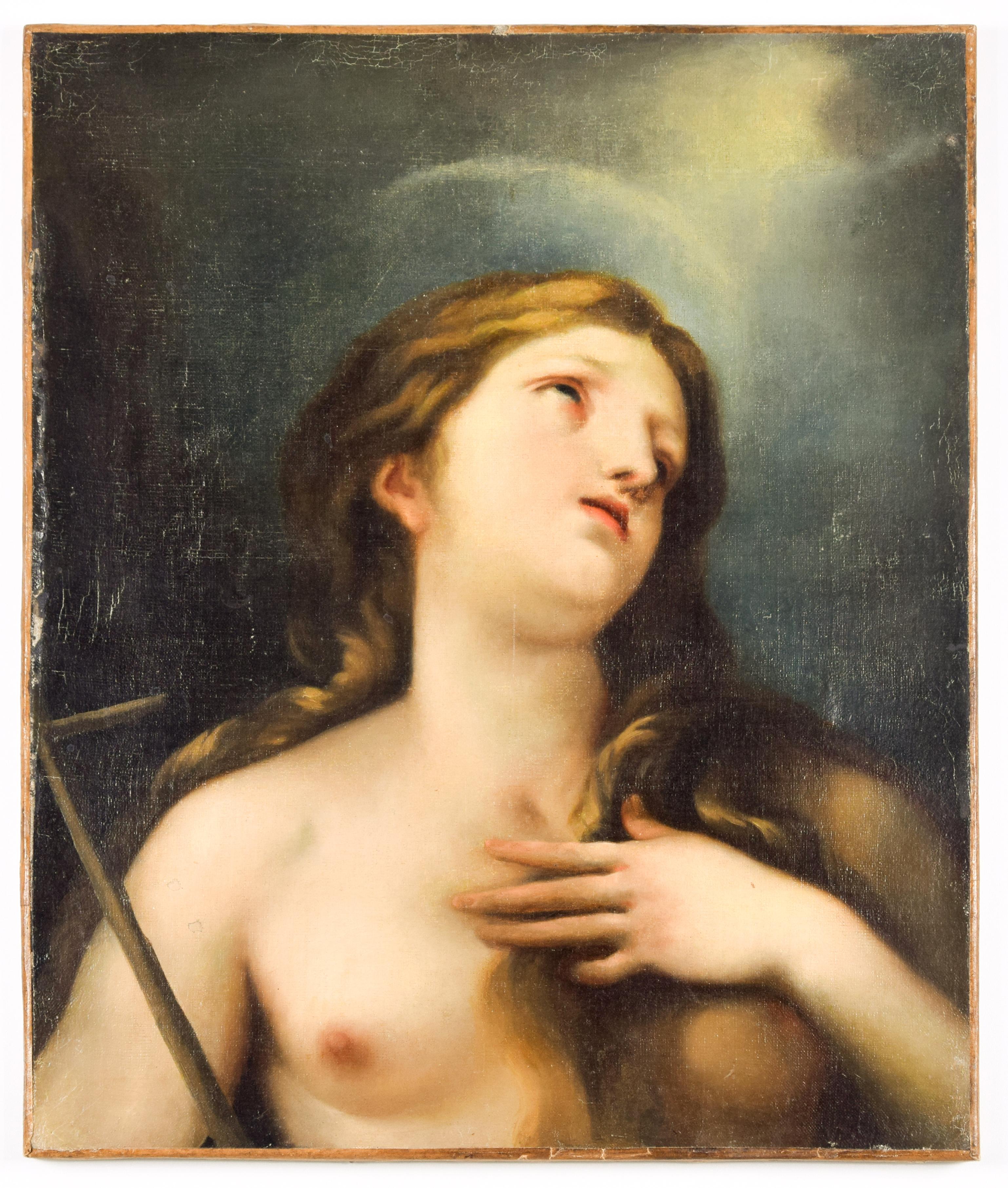 Unknown Figurative Painting – Mary Magdalene – Öl auf Leinwand von der italienischen Schule des 19. Jahrhunderts.