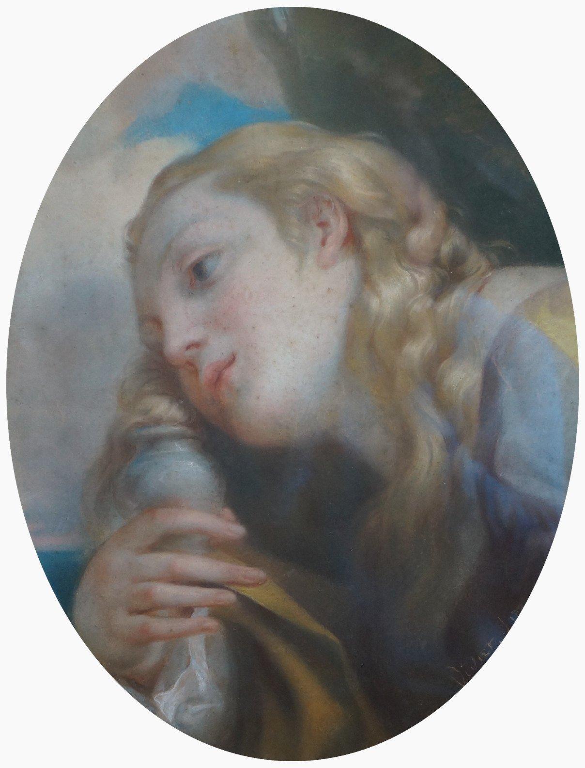 María Magdalena, pastel sobre papel, relacionado con Il giorno de Correggio, marco antiguo - Painting de Unknown