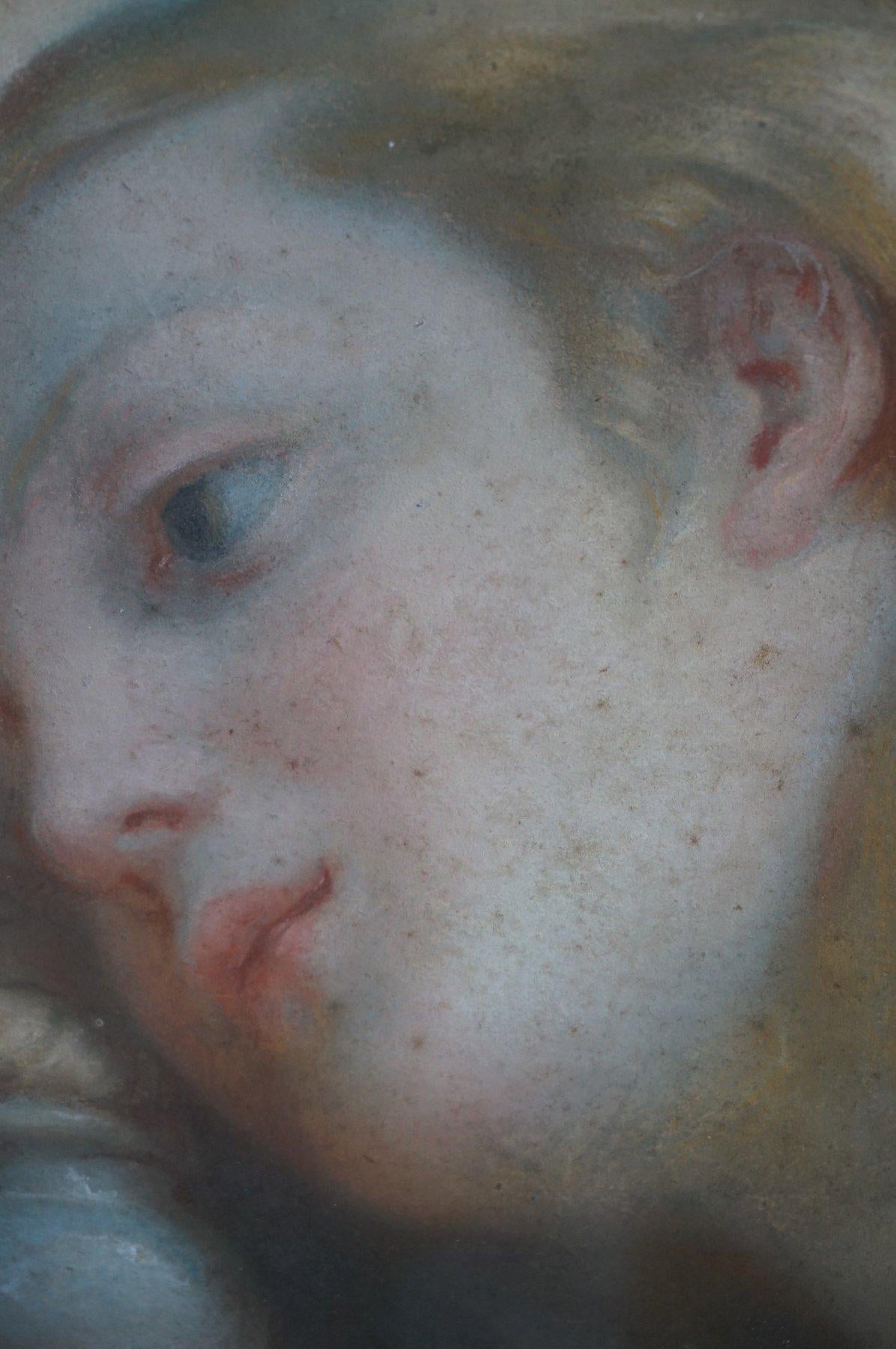 María Magdalena
Firmado y fechado abajo a la izquierda: Vivien J 1734
pastel sobre papel,
En marco dorado del siglo XIX

Dimensiones: oval: 47 x 34 cm,
Dimensiones con marco: 80 x 69 cm.


La pintura al pastel se relaciona con la María Magdalena de