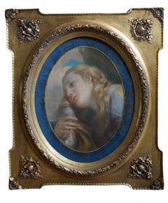 María Magdalena, pastel sobre papel, relacionado con Il giorno de Correggio, marco antiguo