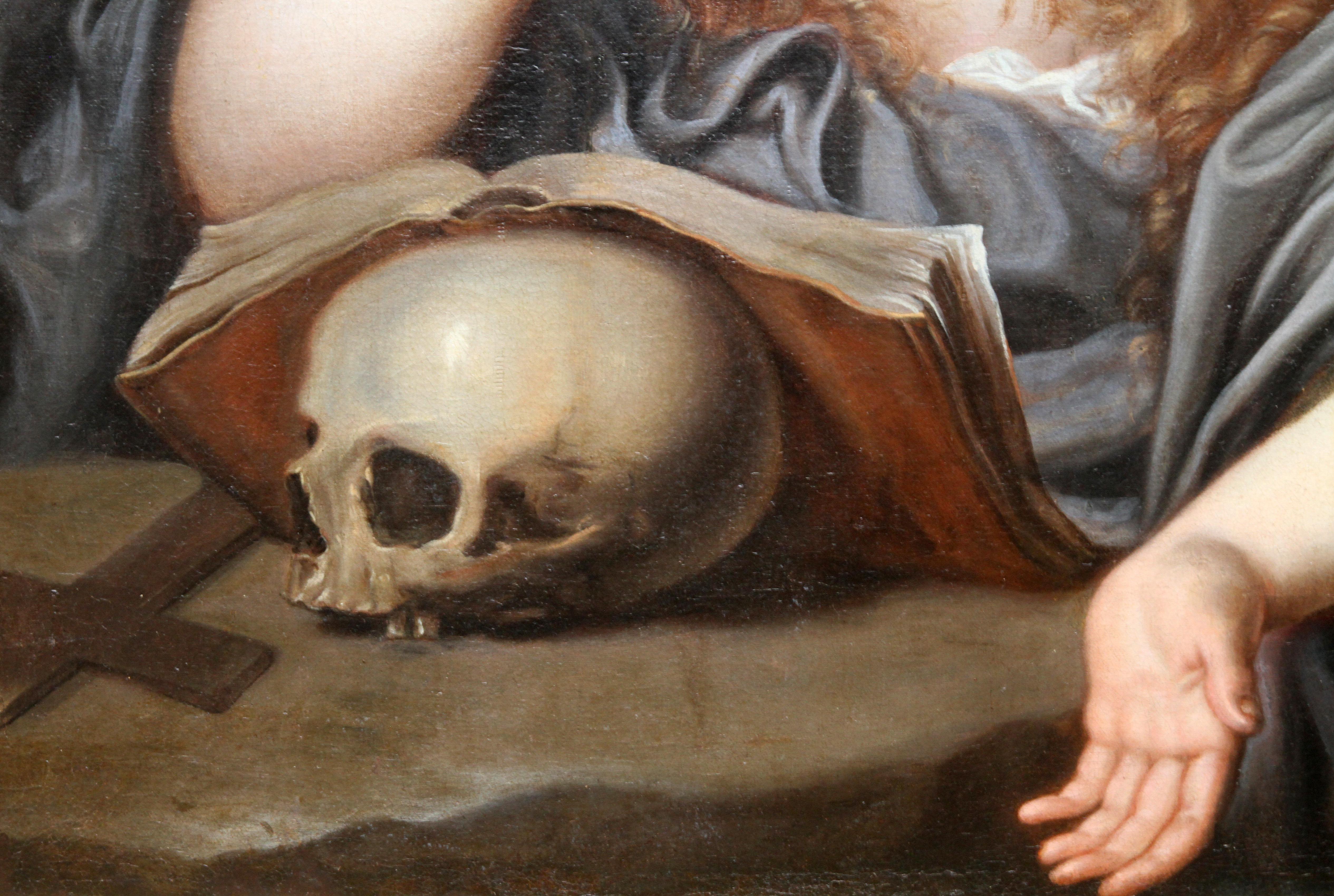 Mary Magdalene with Book and Skull - Old Master Italian religious oil portrait 4